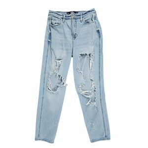 Hollister Ultra High-Rise Mom Jean Womens 1R W25 L27 Light Blue Distressed